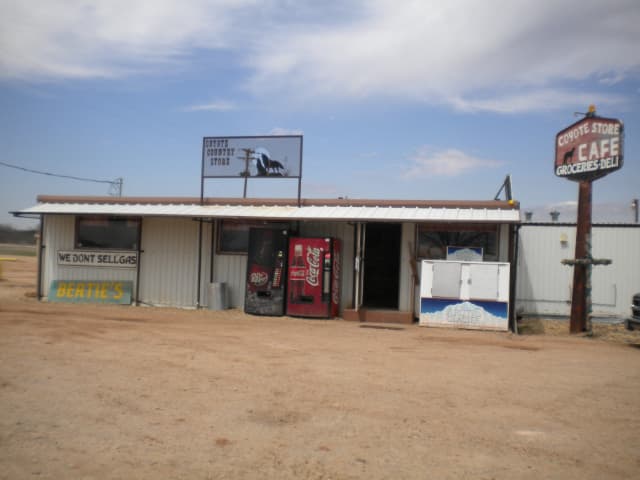 The original Coyote Store café and roadside sign